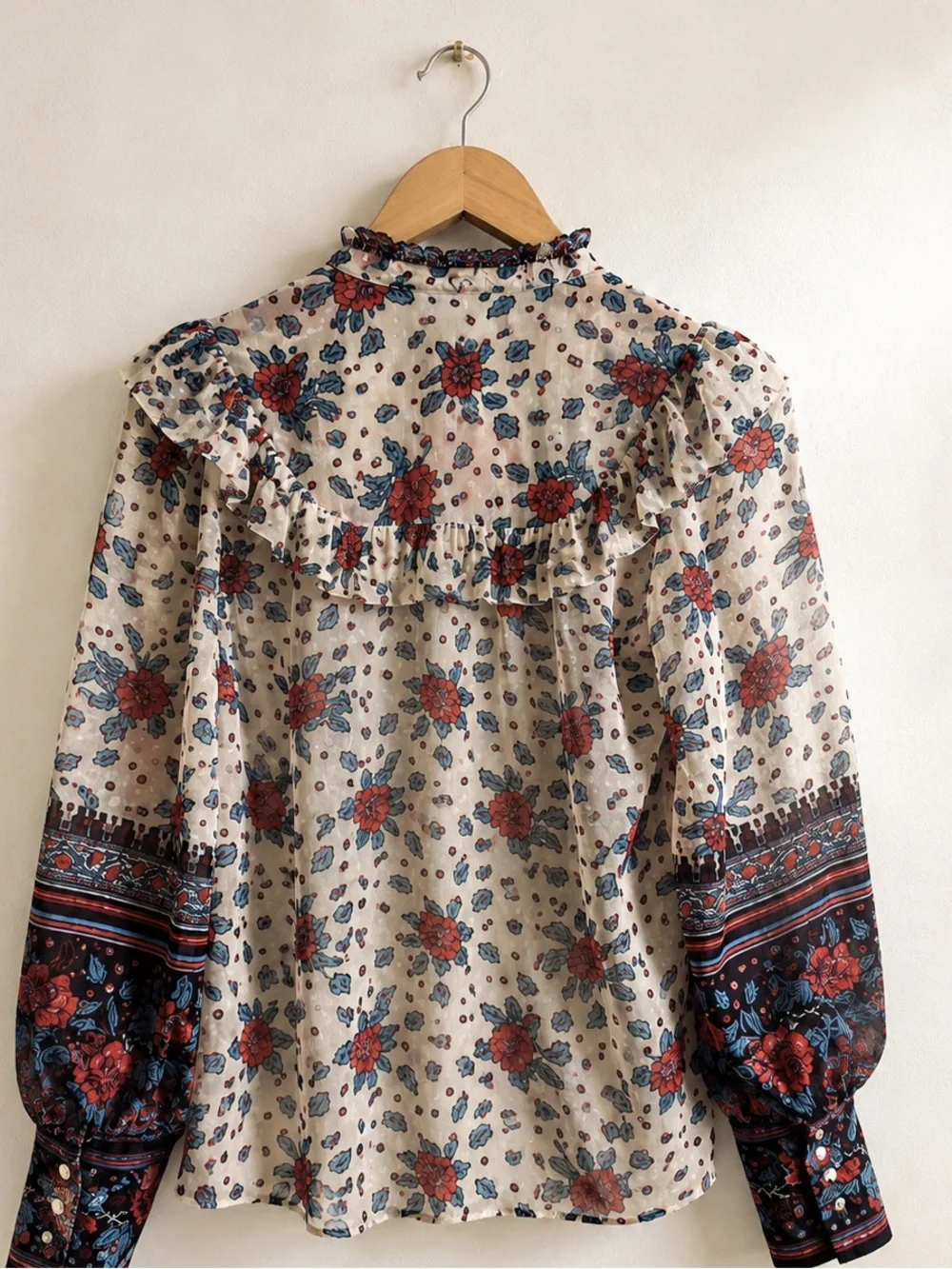 Ulla Johnson Floral Ruffle Blouse Size 2 Boho Romantic Top - Picture 3 of 9